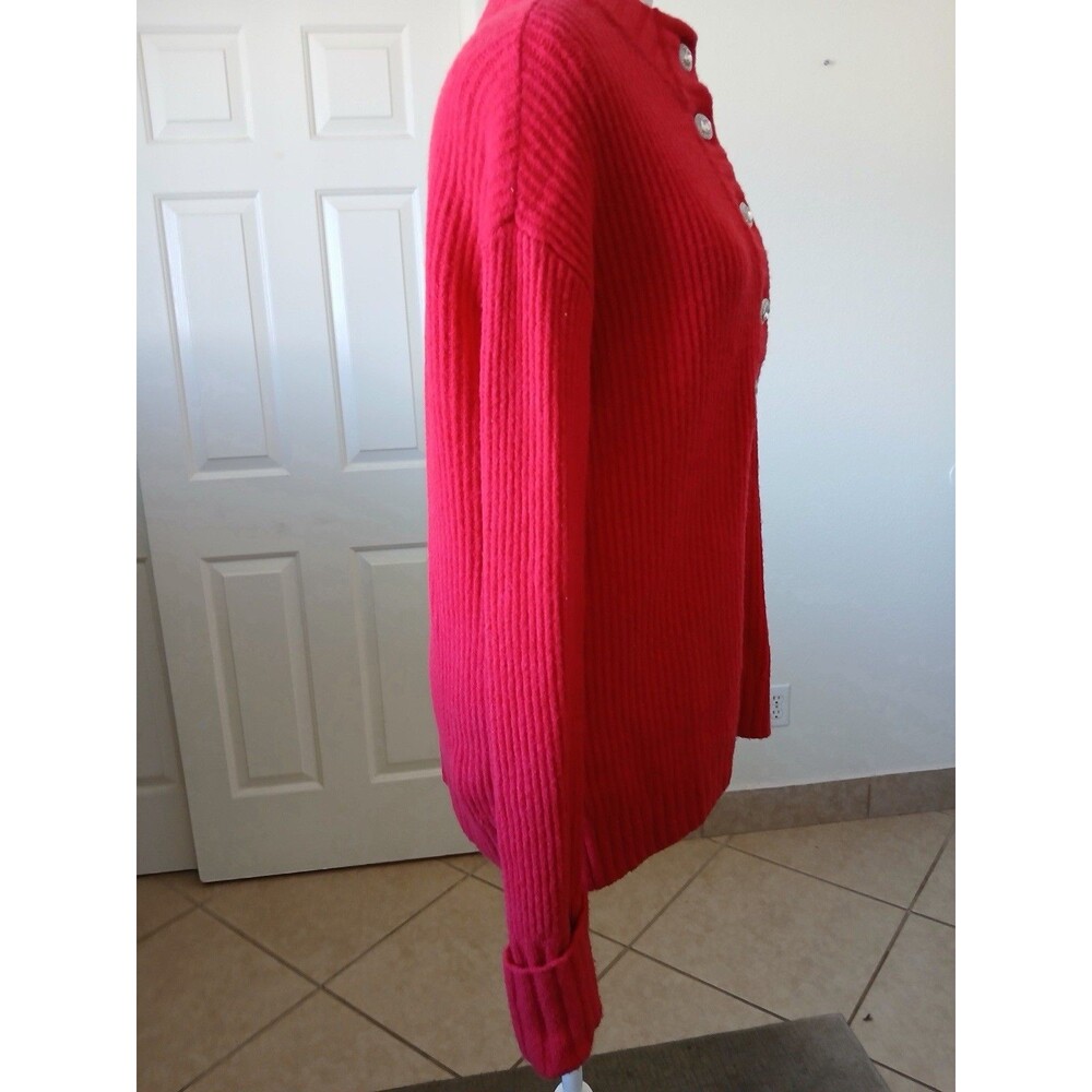 Talbots Red Ribbed Knit Sweater Jeweled Button Mock Neck Long Sleeve Size XS - Picture 4 of 16